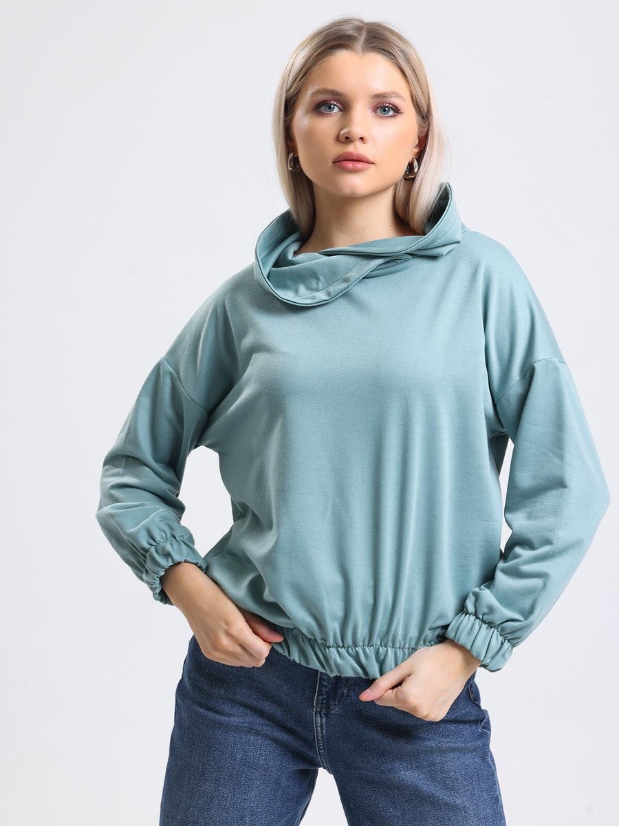 Sd Luxury Mint Yeşili Yaka Detaylı Beli Lastikli Sweatshirt