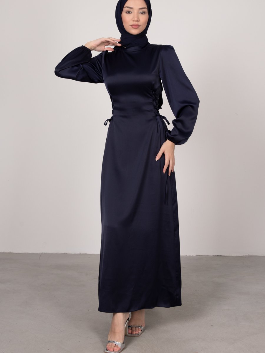Lamia Giyim Yandan Çapraz Bağlamalı Saten Abiye Elbise