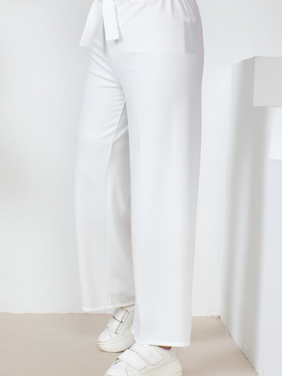 İmajbutik Beyaz Yüksek Bel Bol Paça Pantolon