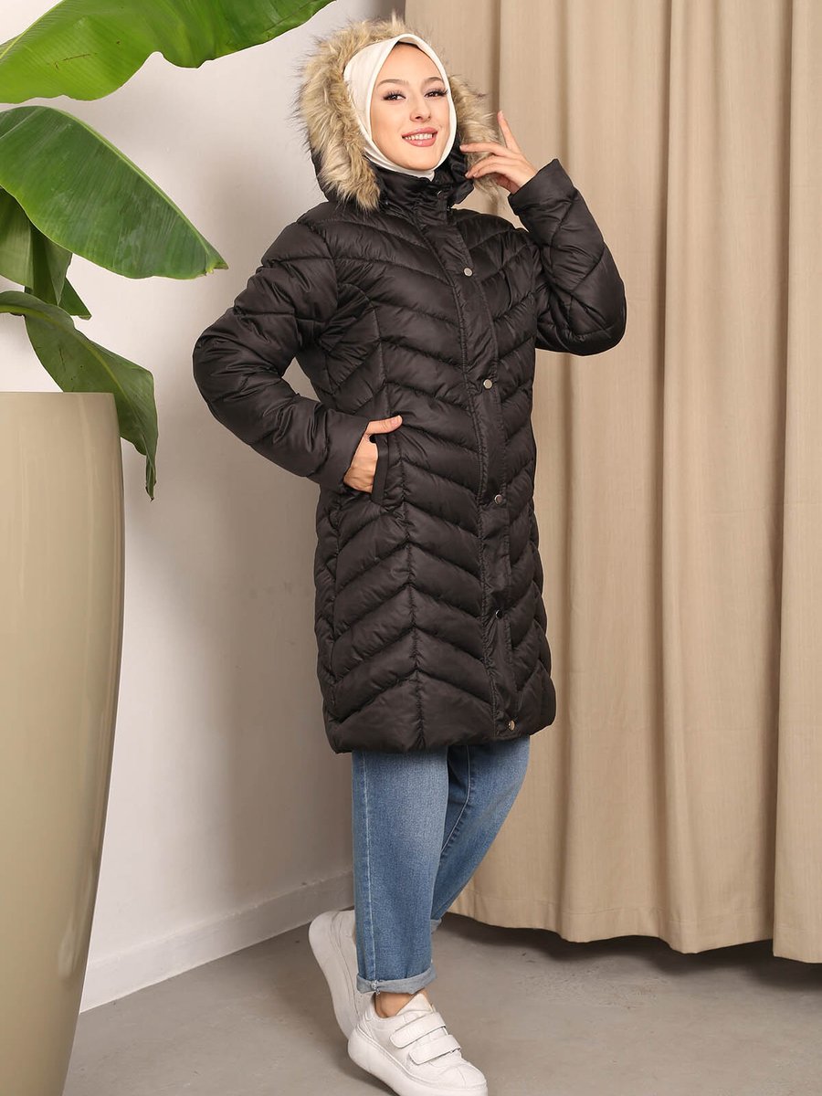 İmajbutik Siyah Kapüşonlu Şişme Mont