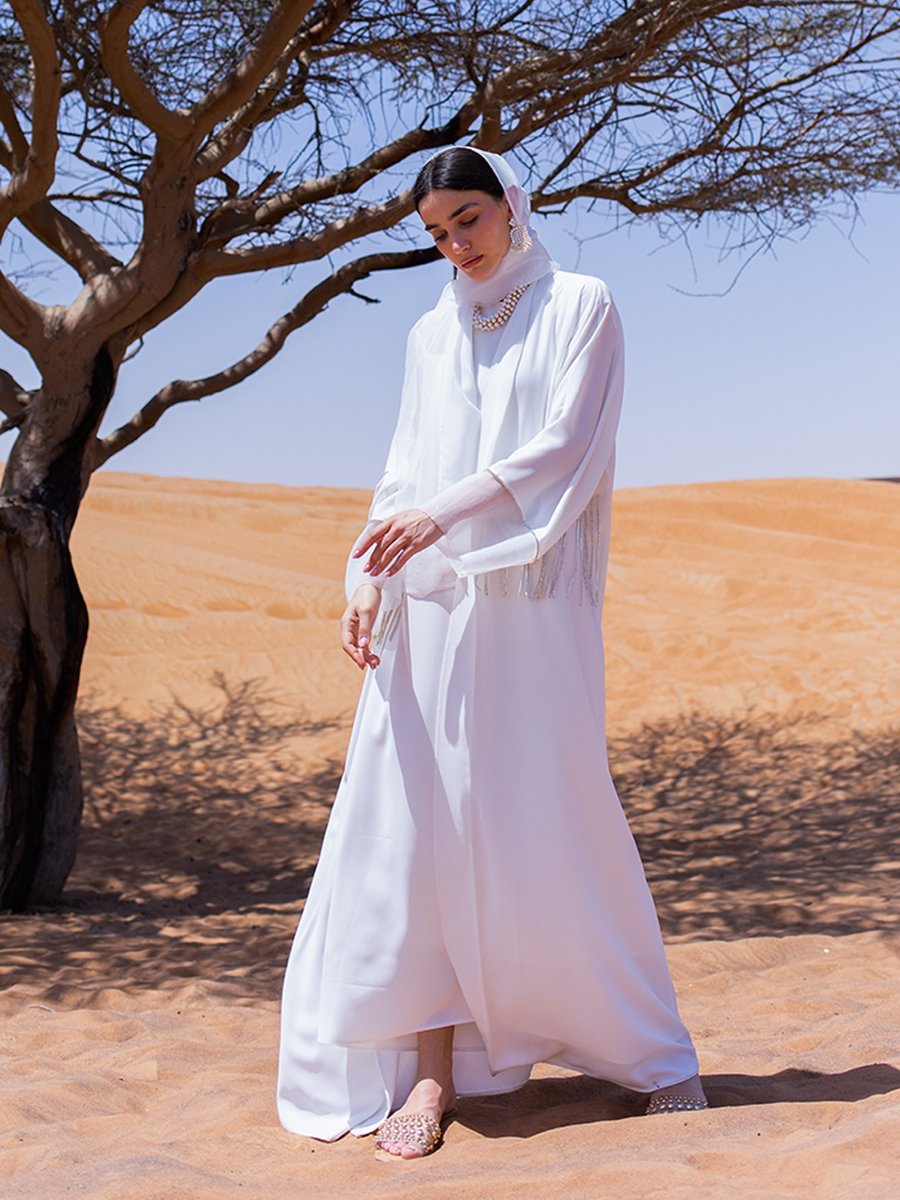 AL SHEIKHA Beyaz Crystal Stone Abaya