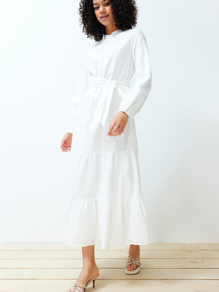 Trendyol Modest Beyaz Astarlı Düz Dokuma