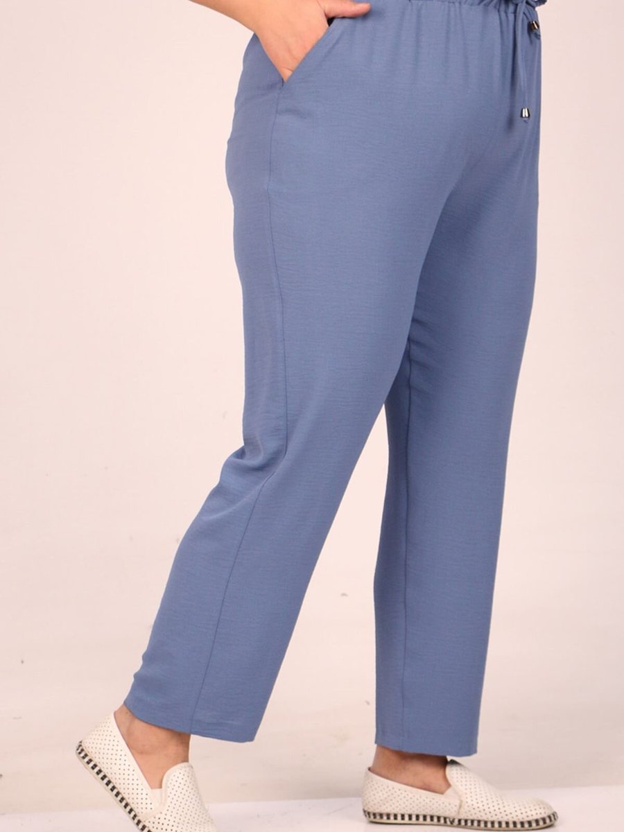 Moda Rosa İndigo Büyük Beden Lastikli Airobin Dar Paça Pantolon