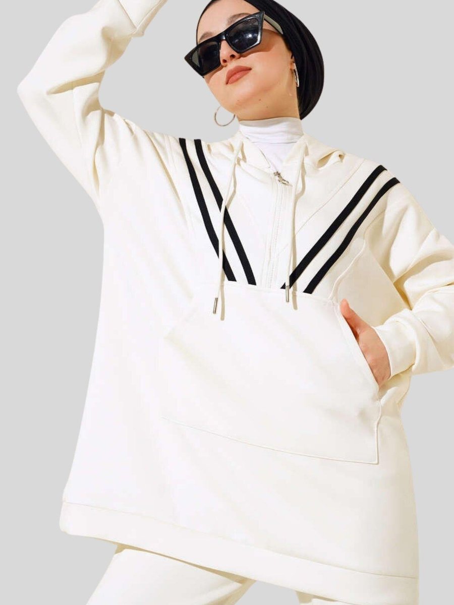 ESSE Ekru Oversize Yaka Fermuarlı Tunik Takım