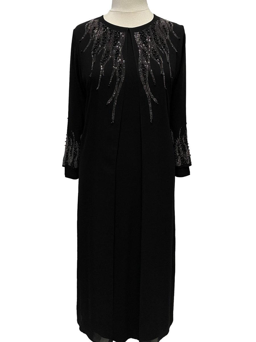 Hesna Siyah Alya Büyük Beden Şık Taş İşlemeli Anne Abiye Elbise
