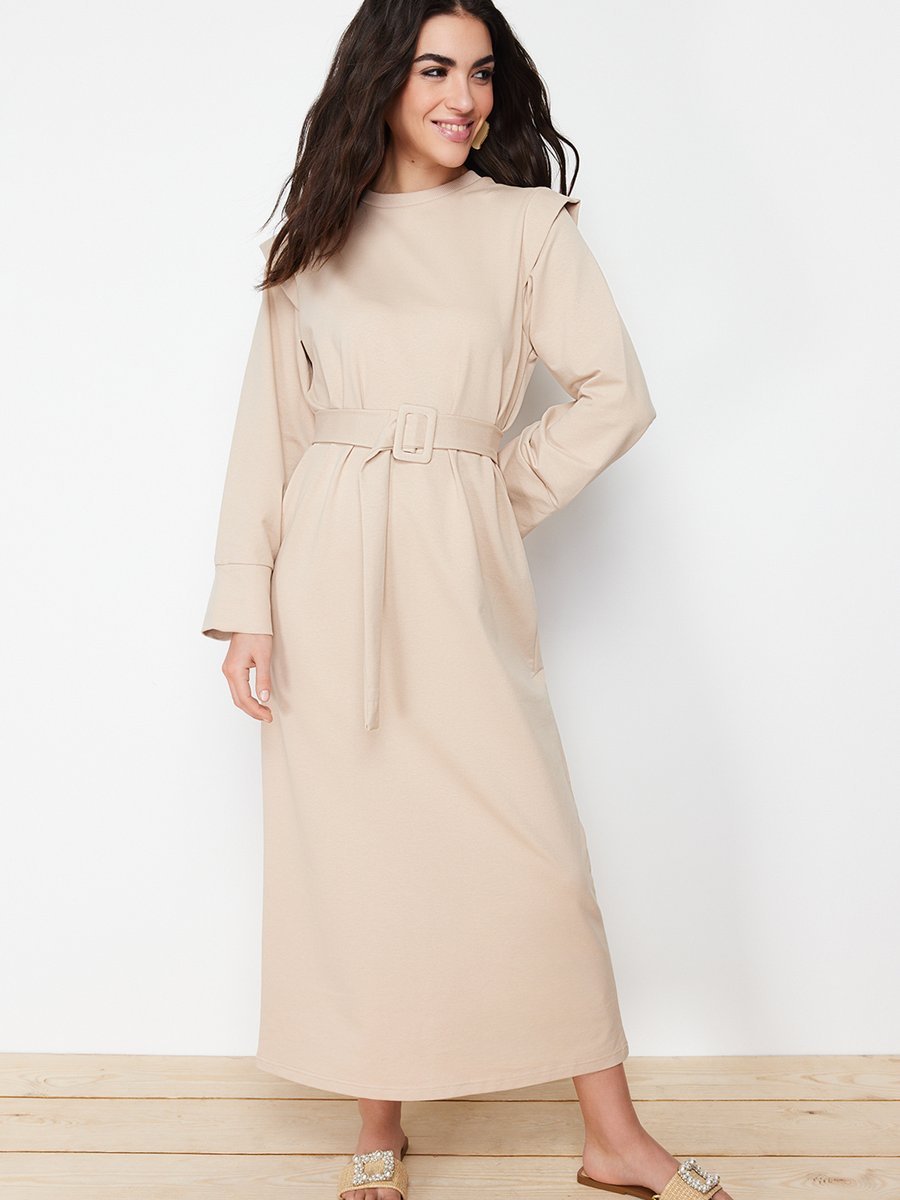 Trendyol Modest Bej A Kesim/çan Form Örme Elbise