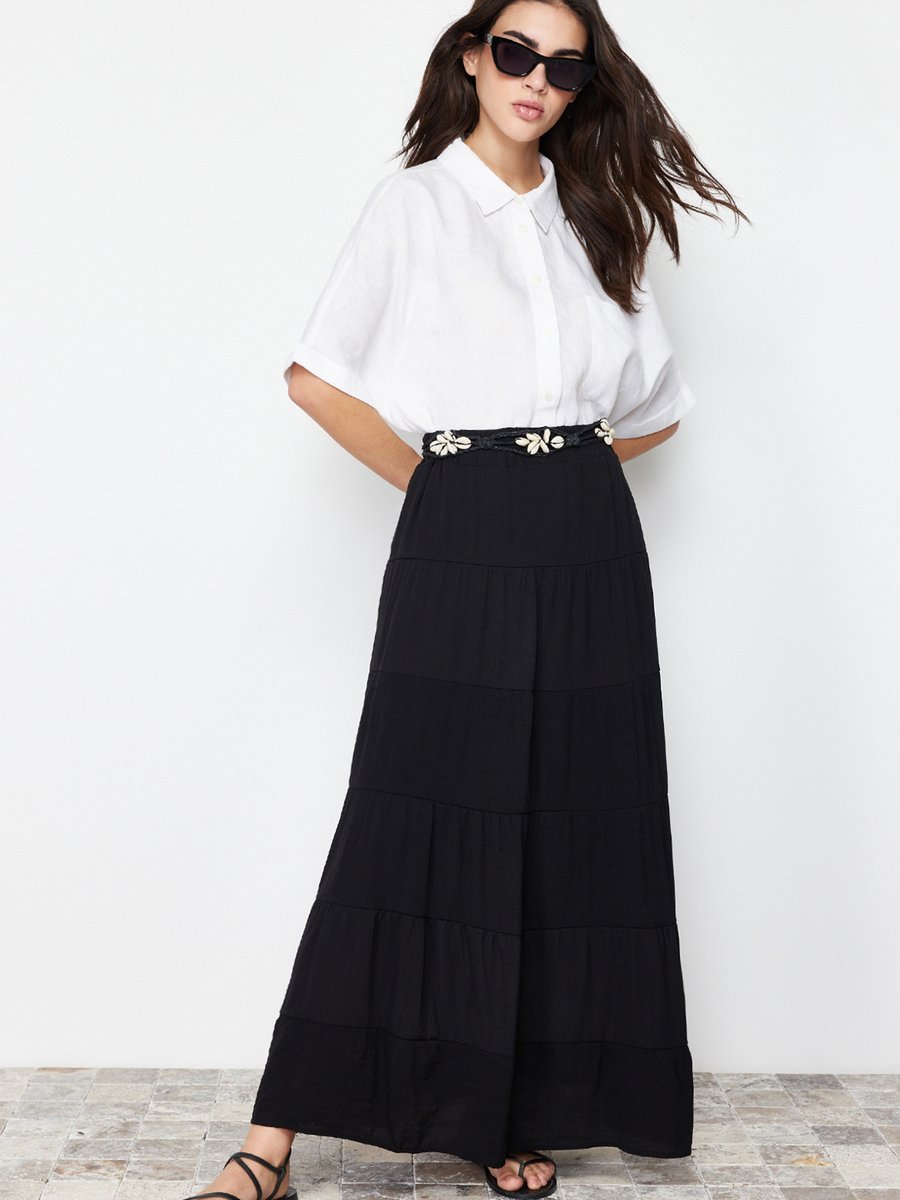 Trendyol Modest Siyah Basic Astarlı Dokuma Etek