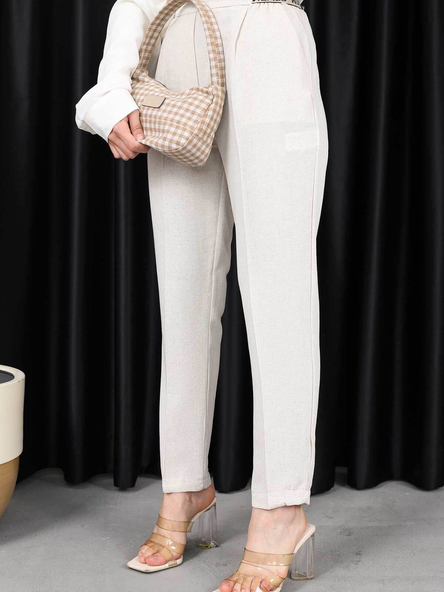 İmajbutik Taş Yüksek Bel Duble Paça Keten Pantolon İmajbutik Taş Yüksek Bel Duble Paça Keten Pantolon