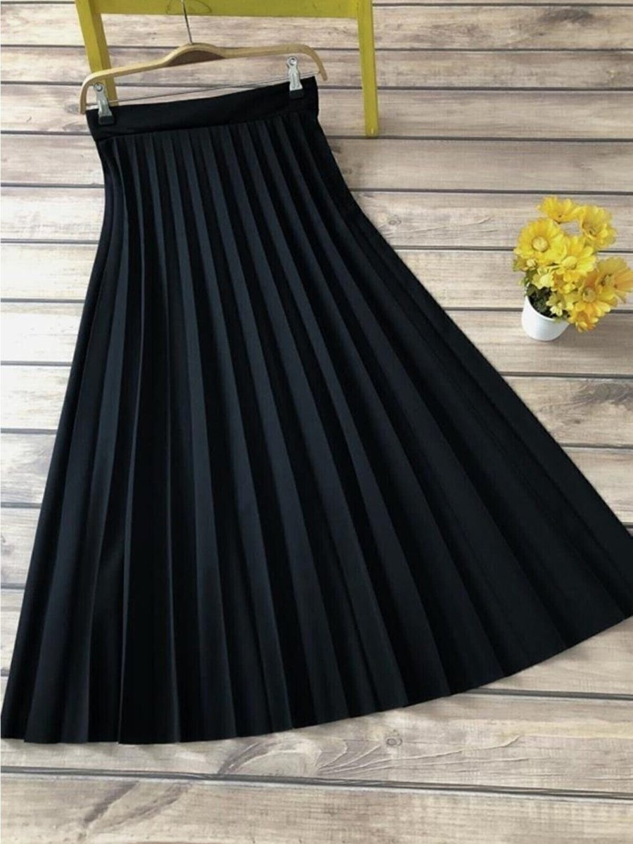 New Hera Fashion Siyah Piliseli Uzun Etek