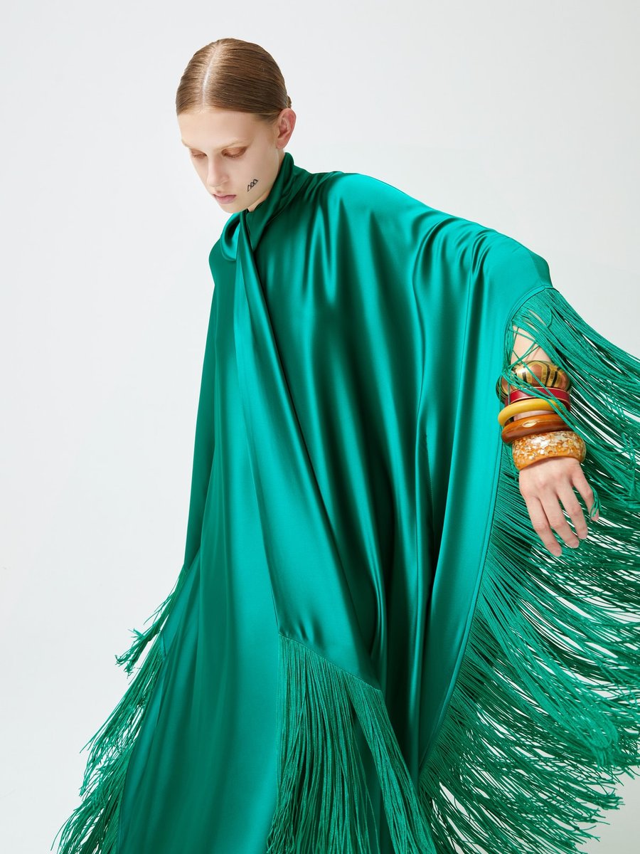 Nuum Design Saçaklı Elbise Zümrüt Yeşili