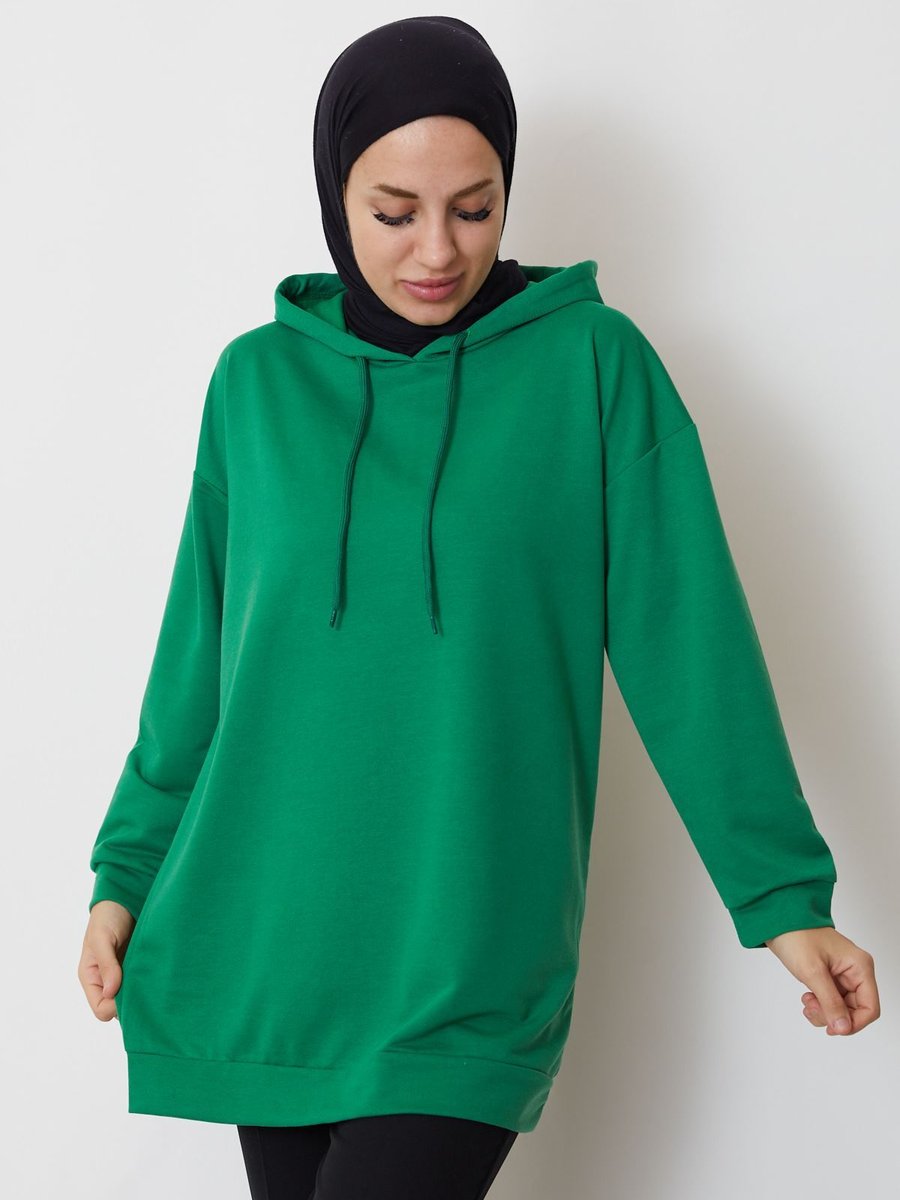 Genel Markalar Kapüşonlu Sweatshirt Yeşil