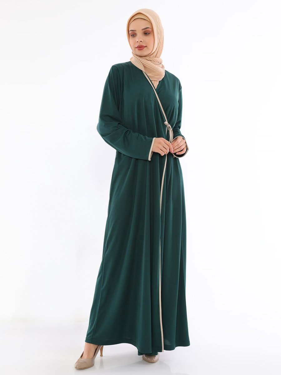 ELANESA Yeşil Olabı Mır Yandan Bağlamalı Namaz Elbisesi