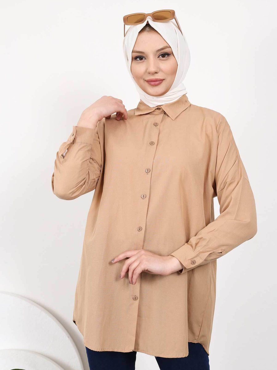 İmajbutik Vizon Düz Terikoton Salaş Gömlek