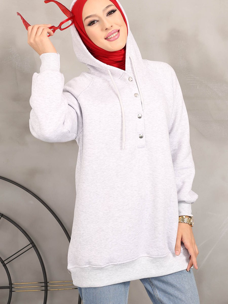 İmajbutik Gri Kapüşonlu Üç İplik Şardonlu Sweatshirt