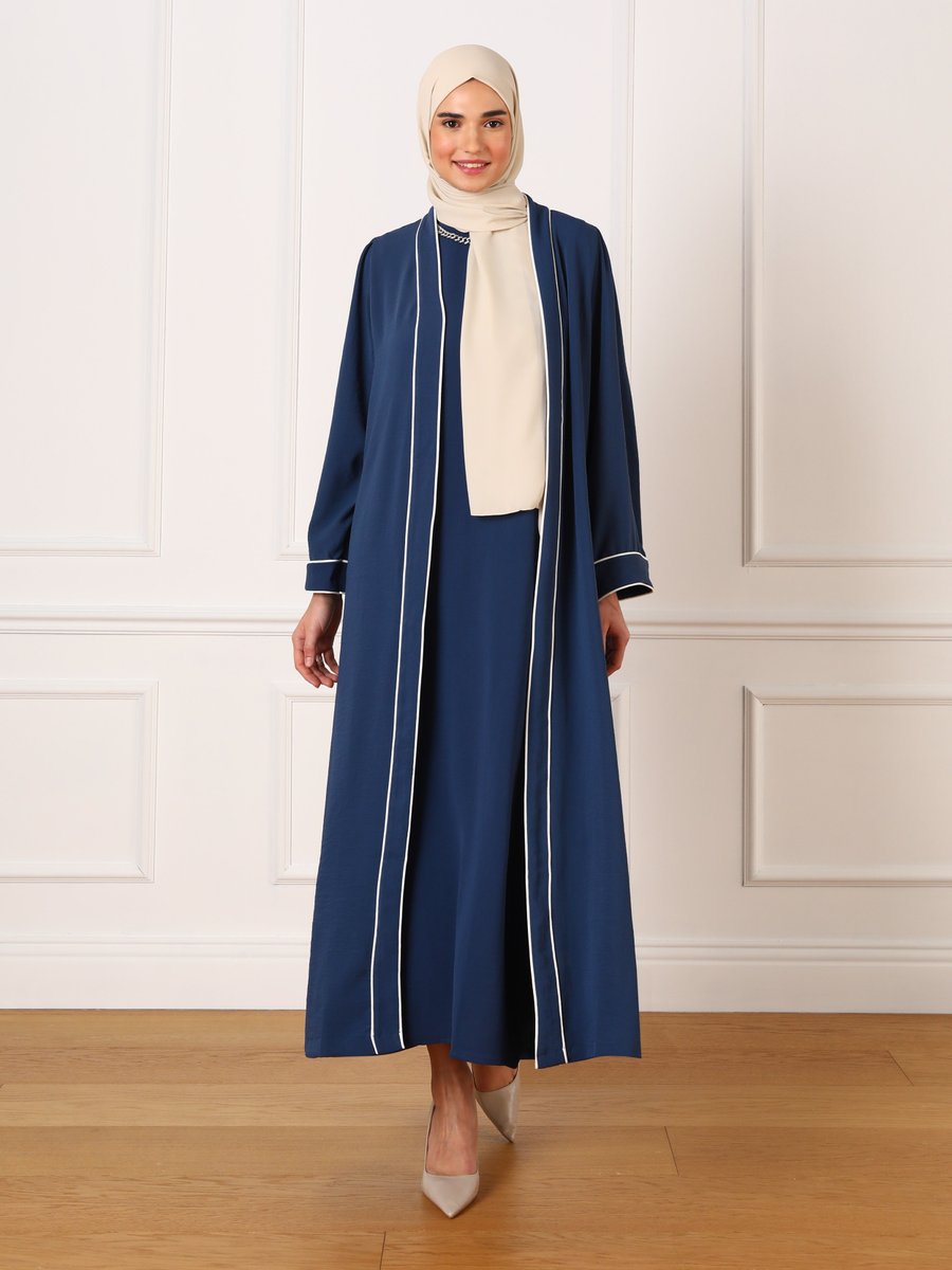 Refka Biye Detaylı Ferace & Elbise İkili Takım Lacivert