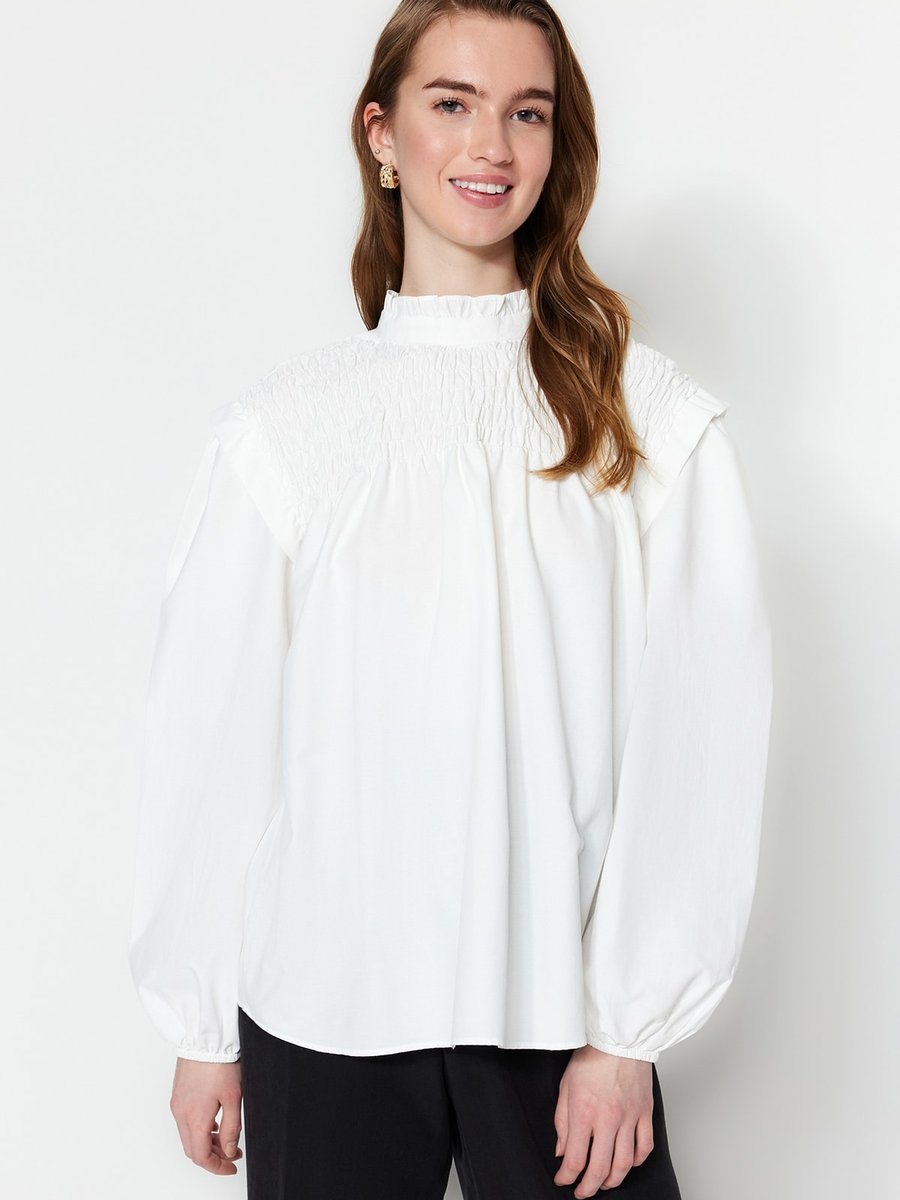 Trendyol Modest Ekru Gipeli Dokuma Pamuklu Tunik