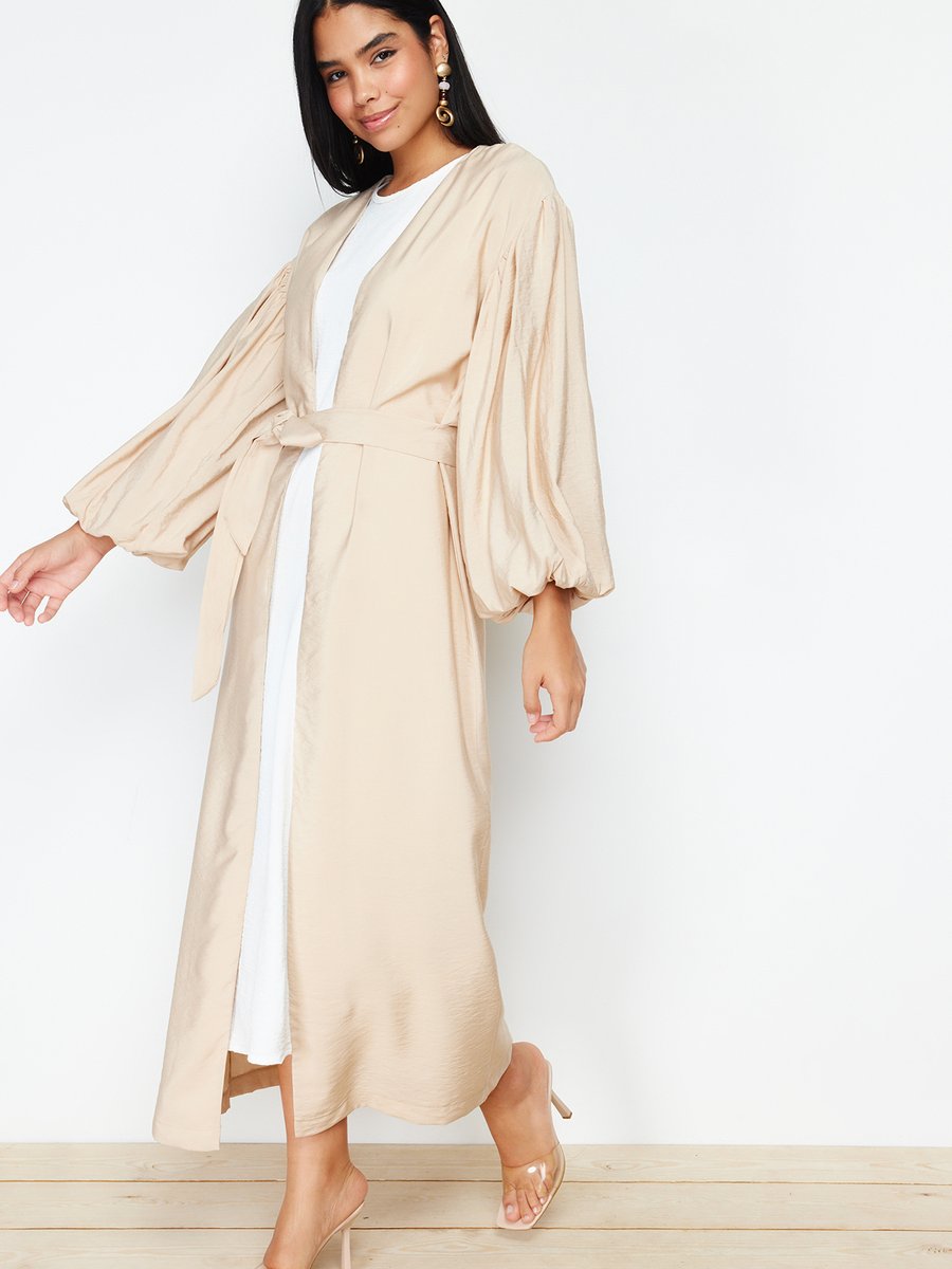 Trendyol Modest Taş Kuşaklı Uzun Dokuma Kap Ferace & Abaya
