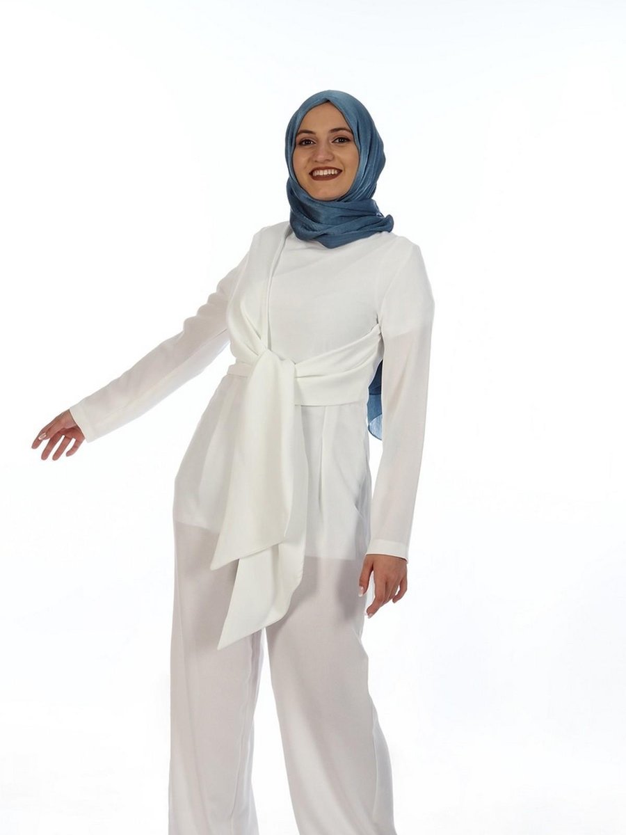 Orwa Official Elegant Önden Bağlamalı Tulum Beyaz