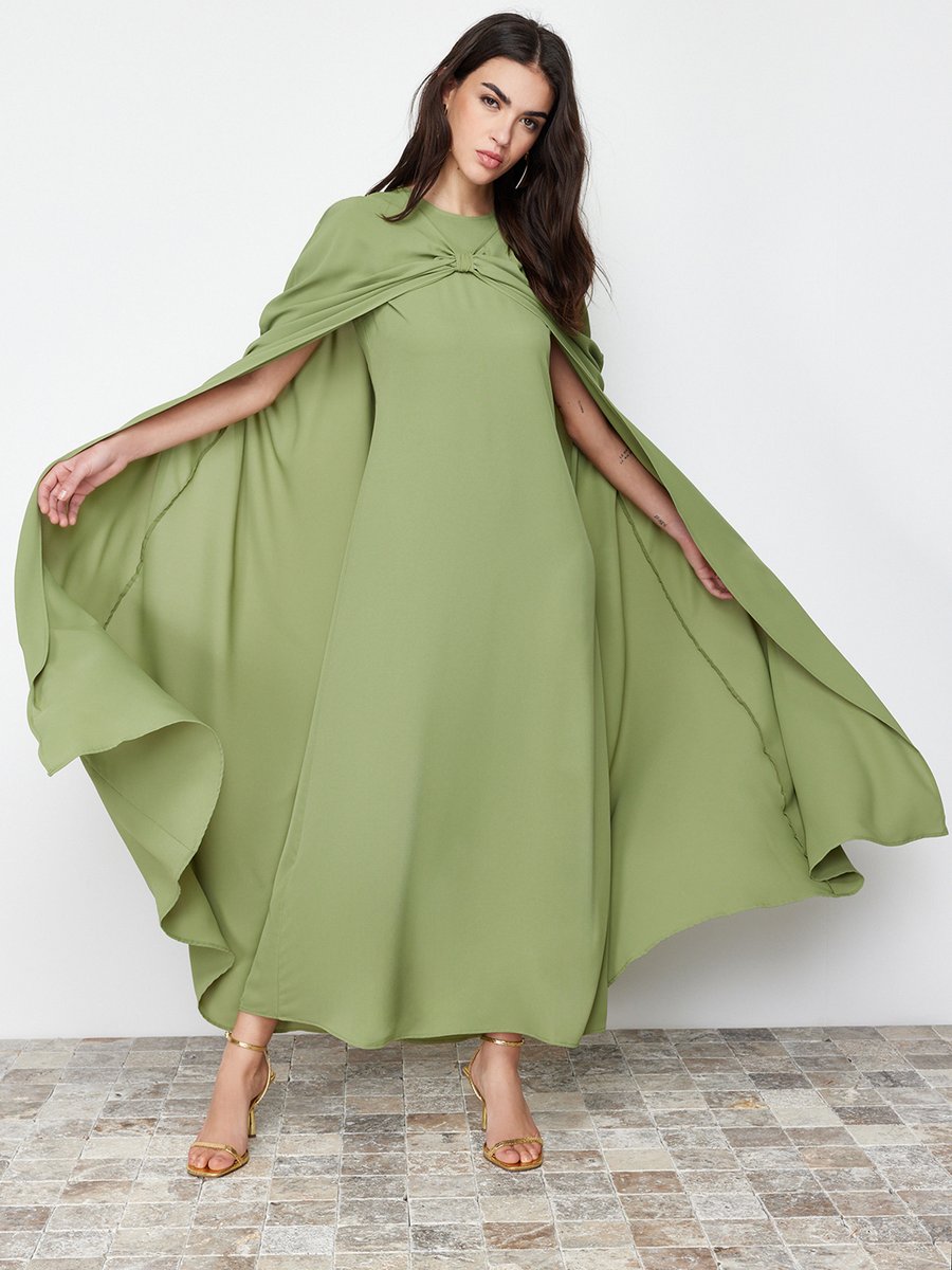 Trendyol Modest Haki Dokuma Kaftanlı Abiye Elbise