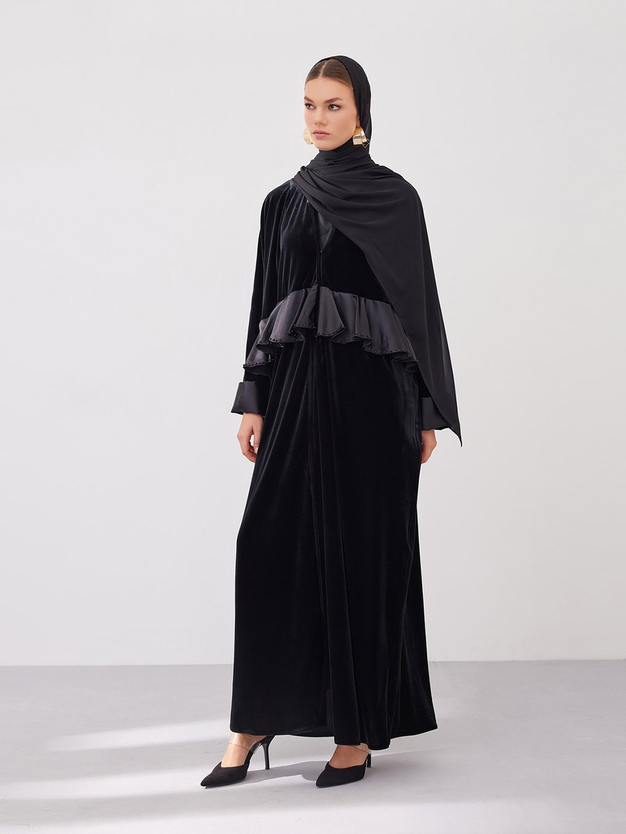 AL SHEIKHA Siyah Velvet Rania Abaya Set