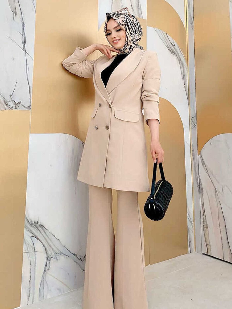 Bym Fashion Cep Görünümlü Ön Düğme Detay Astarlı Ceket Taş