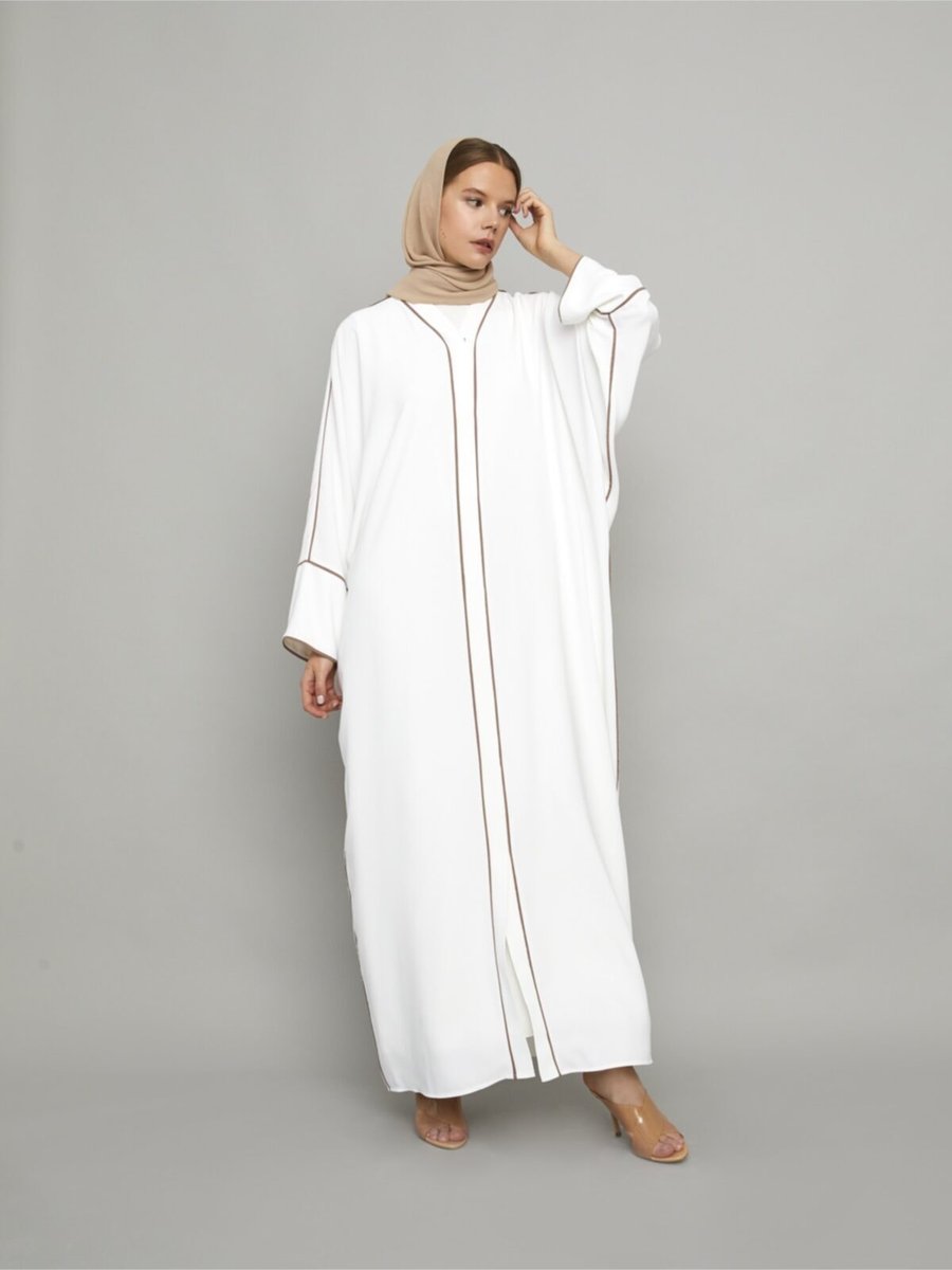 Nuum Design Beyaz Vizon Biyeli Yarasa Kol Abaya