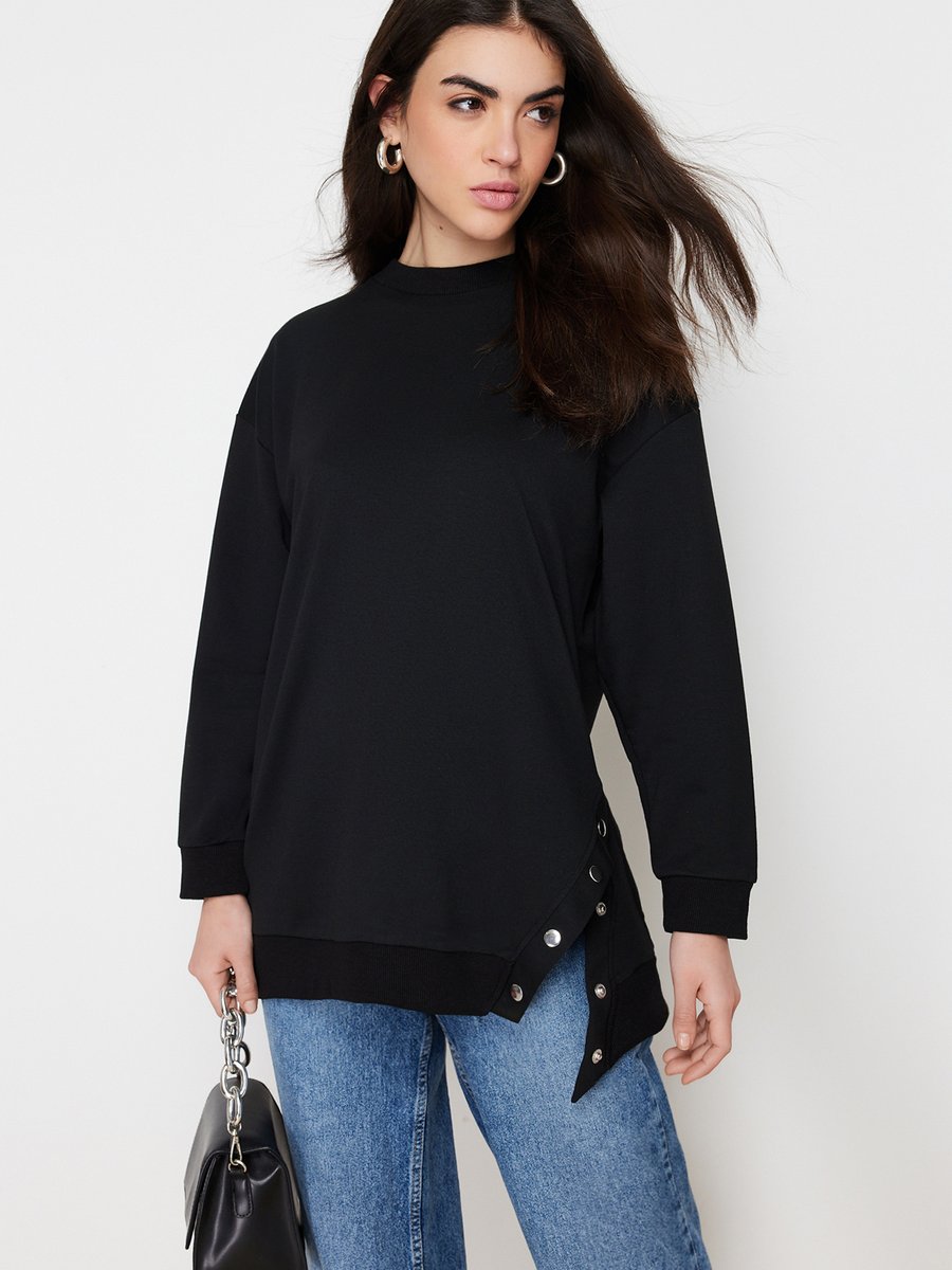 Trendyol Modest Siyah Regular/normal Kesim Aksesuarlı Örme Swatshirt