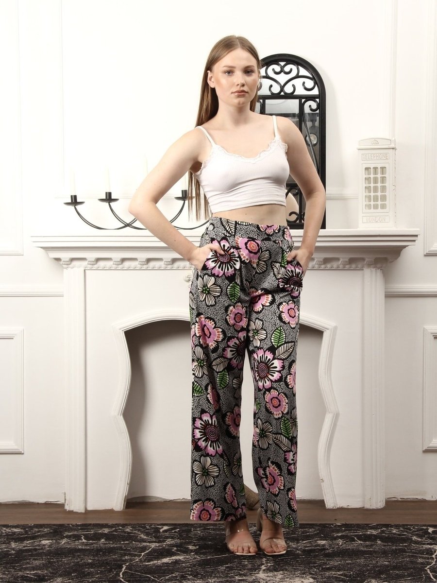 Sd Luxury Siyah Çiçek Desenli Pantolon