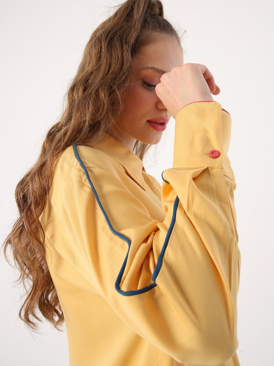 Allday Sarı Renkli Biye Detaylı Viscon Gömlek