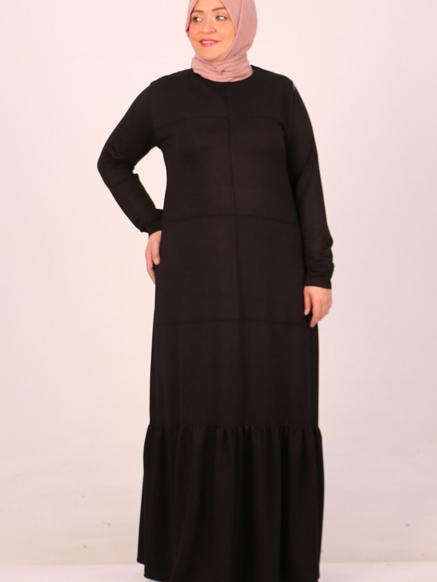 Moda Rosa Siyah Büyük Beden Alttan Fırfırlı Kristal İki İplik Elbise