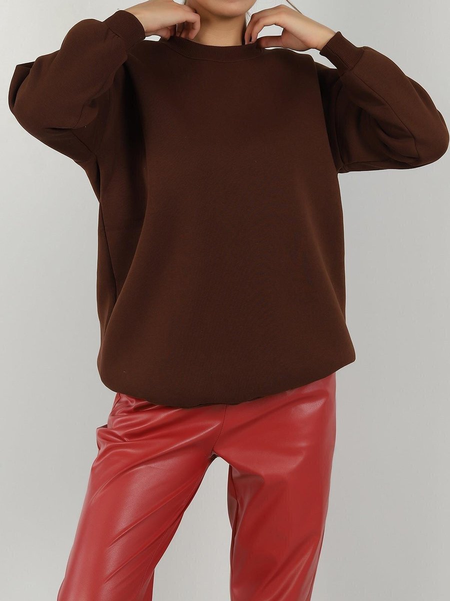 Butik Buruç Kahve İçi Şardonlu Düz Sweat