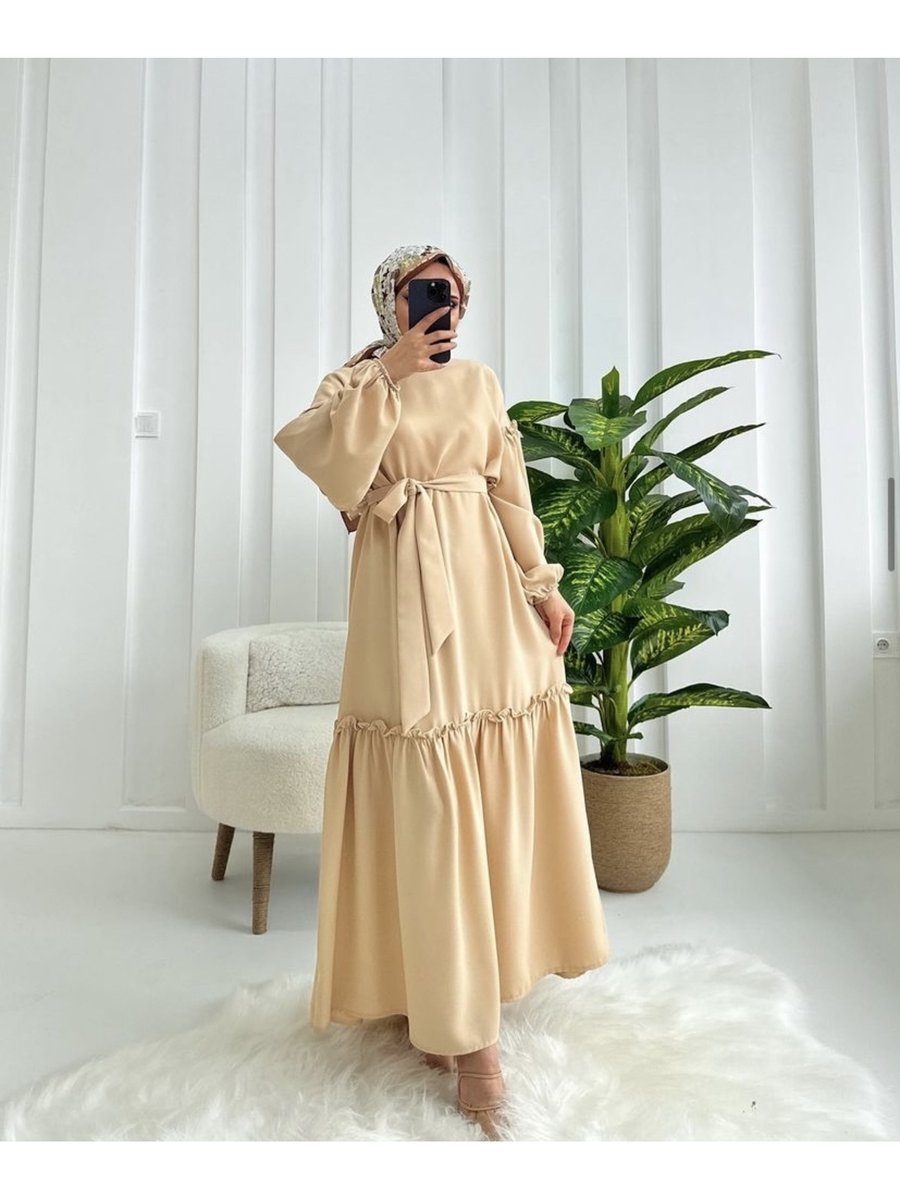 La Ropa Butik Bej Büzgüdetaylı Elbise