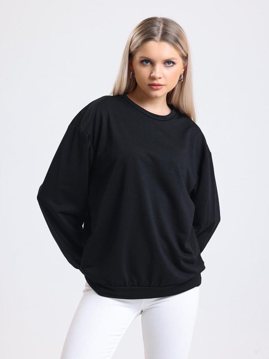 Sd Luxury Siyah Düşük Omuzlu Sweatshirt