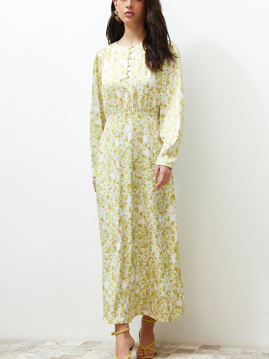 Trendyol Modest Yeşil Çiçekli Dokuma