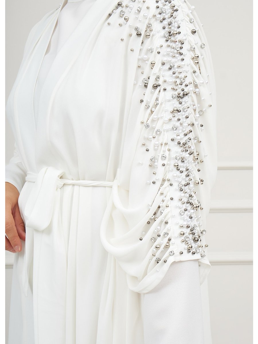 White Corner Whıte Corner Abaya Ekru