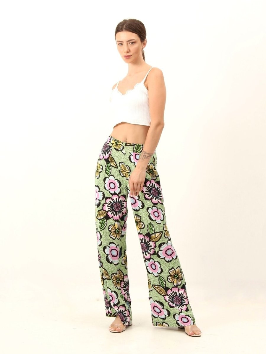 Sd Luxury Yeşil Çiçek Desenli Pantolon