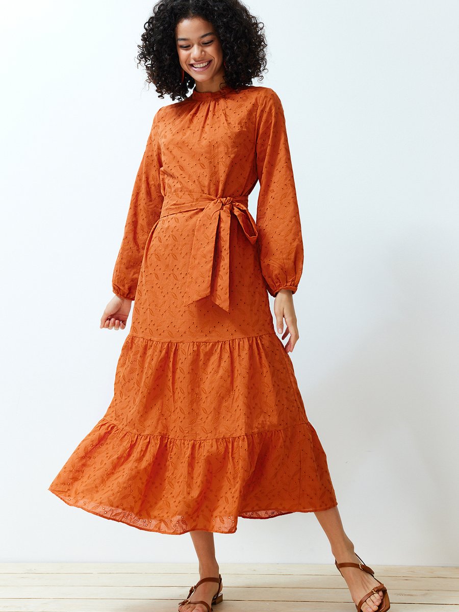 Trendyol Modest Tarçın Astarlı Düz Dokuma