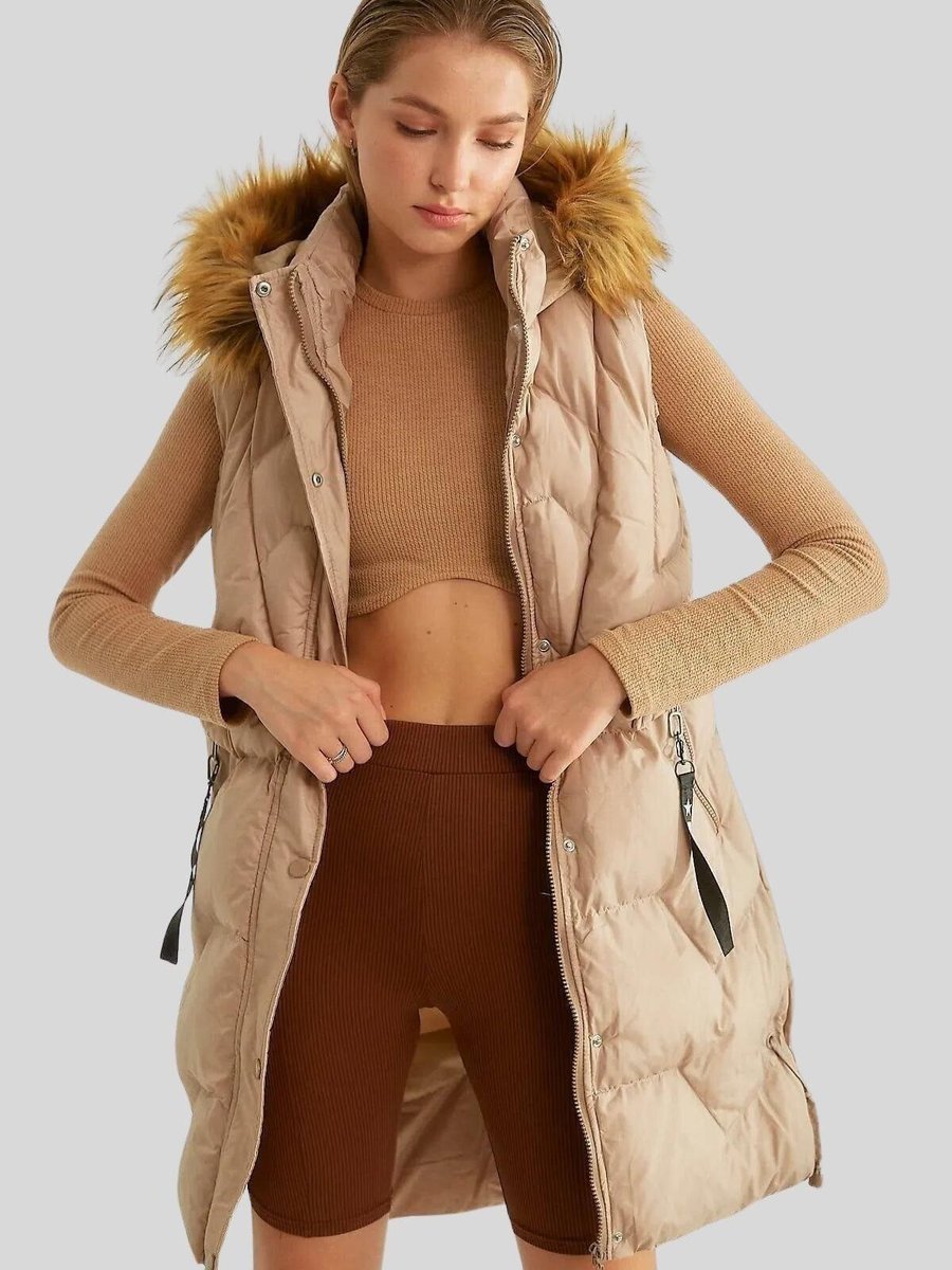 Robin Camel Cebi Fermuarlı Kürklü Şişme Yelek
