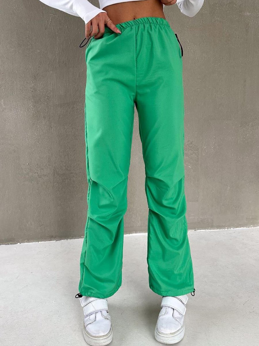 Deafox Yeşil Paraşüt Kumaş Pileli Paça Lastikli Pantolon
