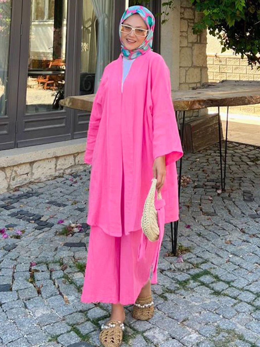 Moda Rosa Pembe Müslin Kimono Takım