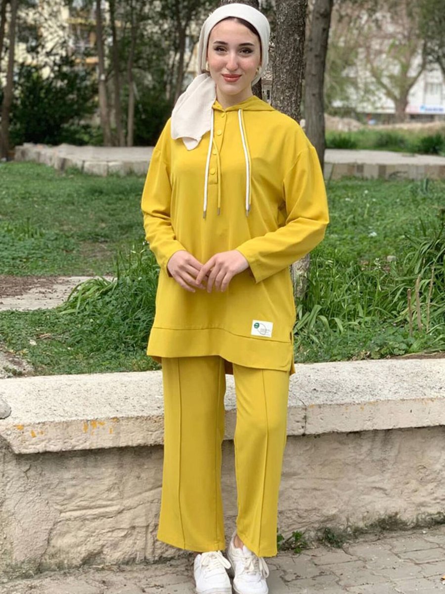 Moda Rosa Yağ Yeşili Puane Kapişonlu İkili Takım