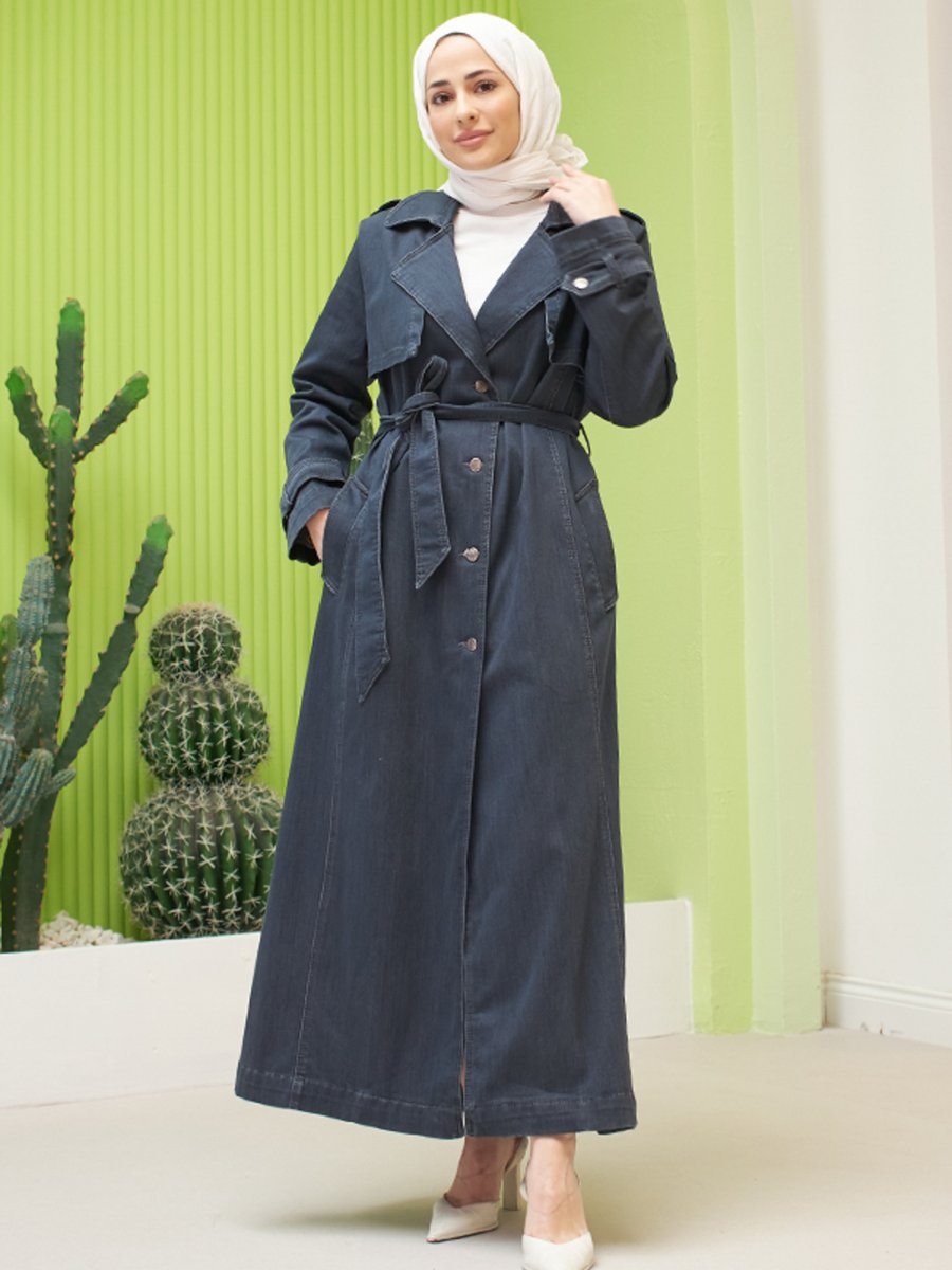 Neways Koyu Gri Denim Trençkot