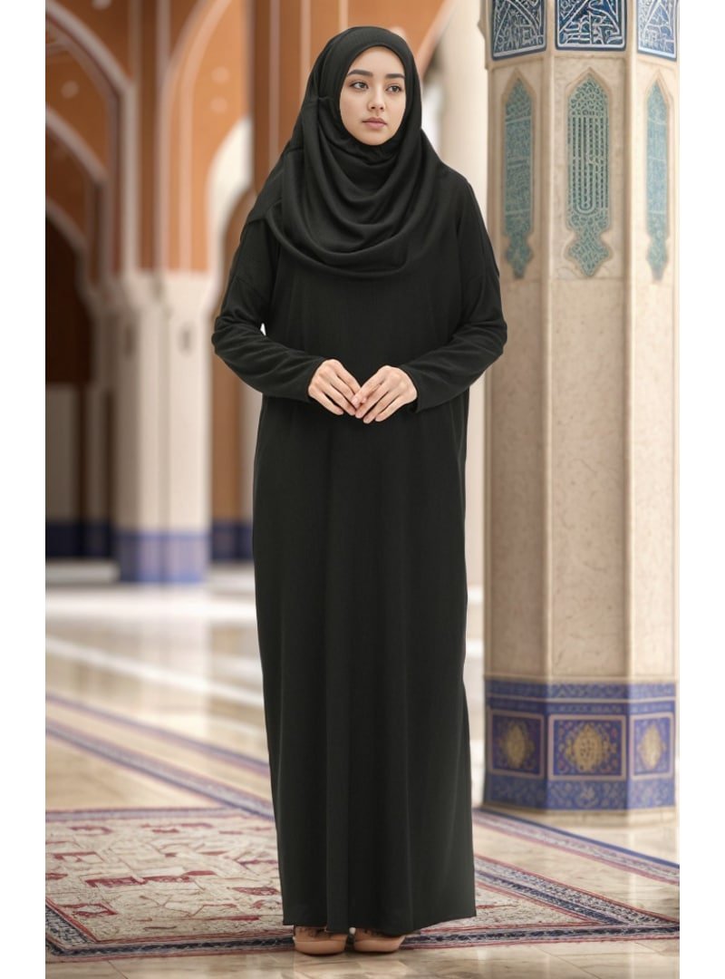 Layda Moda Siyah Çantalı Tek Parça Namaz Elbisesi
