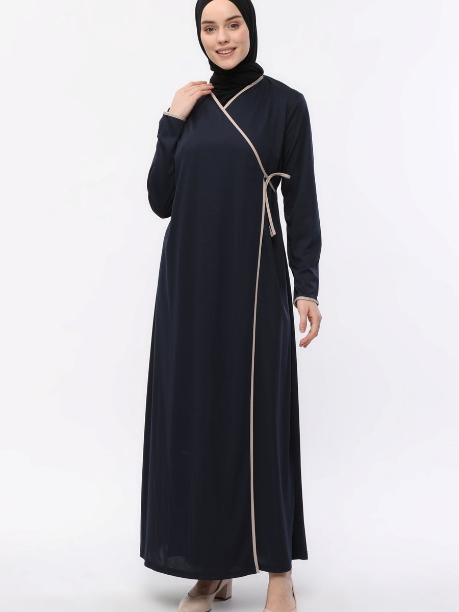 Transacoustic Lacivert Kruvaze Yaka Biyeli Esnek İnterlok Kumaş Elbise
