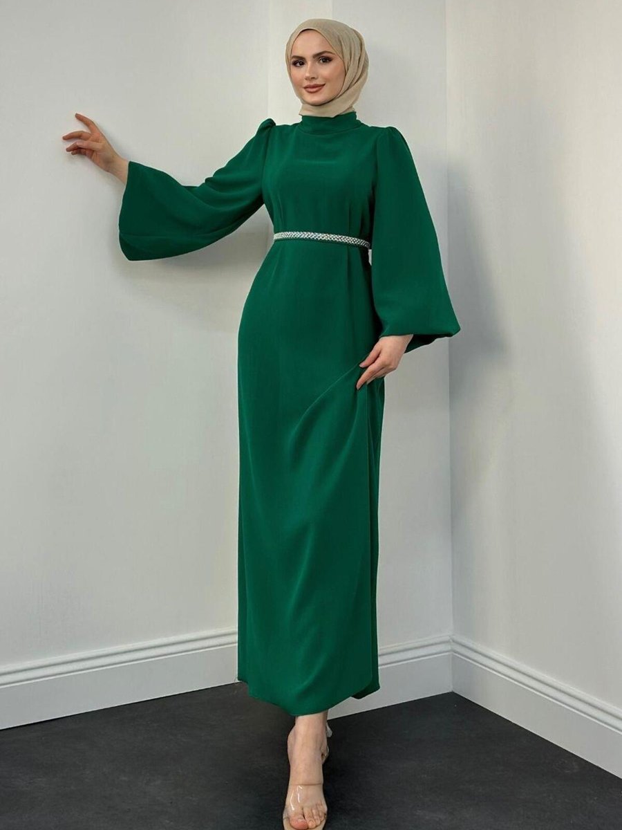 Mervenakyuz Jessica Balon Kol Abiye Elbise Yeşil
