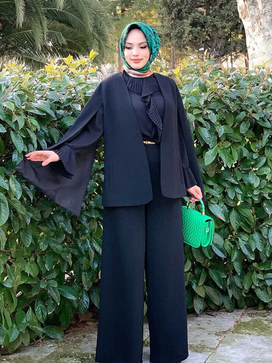 Bym Fashion Pelerin Kol Görünümlü Düz Astarlı Ceket Siyah
