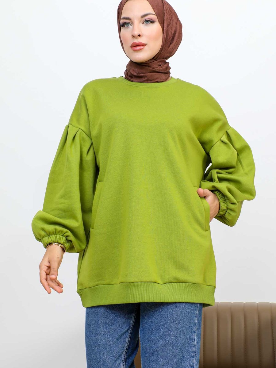 İmajbutik Yağ Yeşili Üç İplik Şardonlu Sweatshirt