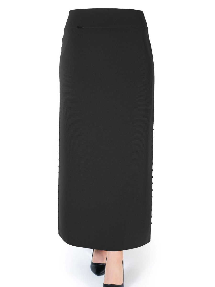 Imregym Düğme Modelli Kapalı Yırtmaçlı Uzun Düz Siyah Kalem Etek