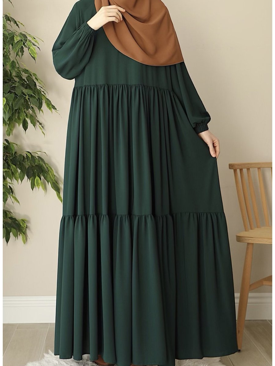 Suhneva Arya Fırfırlı Elbise Ferace Yeşil