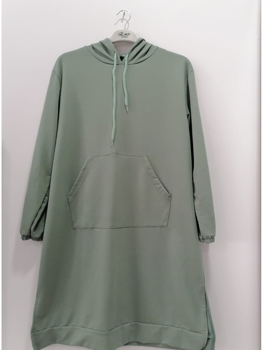 Hd Giyim Kapişonlu İplik Uzun Sweatshirt Siyah Yeşil Bej